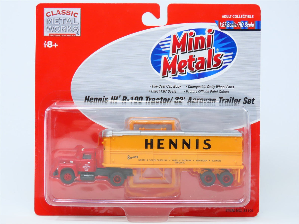 HO Scale CMW Mini Metals #31101 Hennis IH R-190 Tractor/32&#39; Aerovan Trailer Set