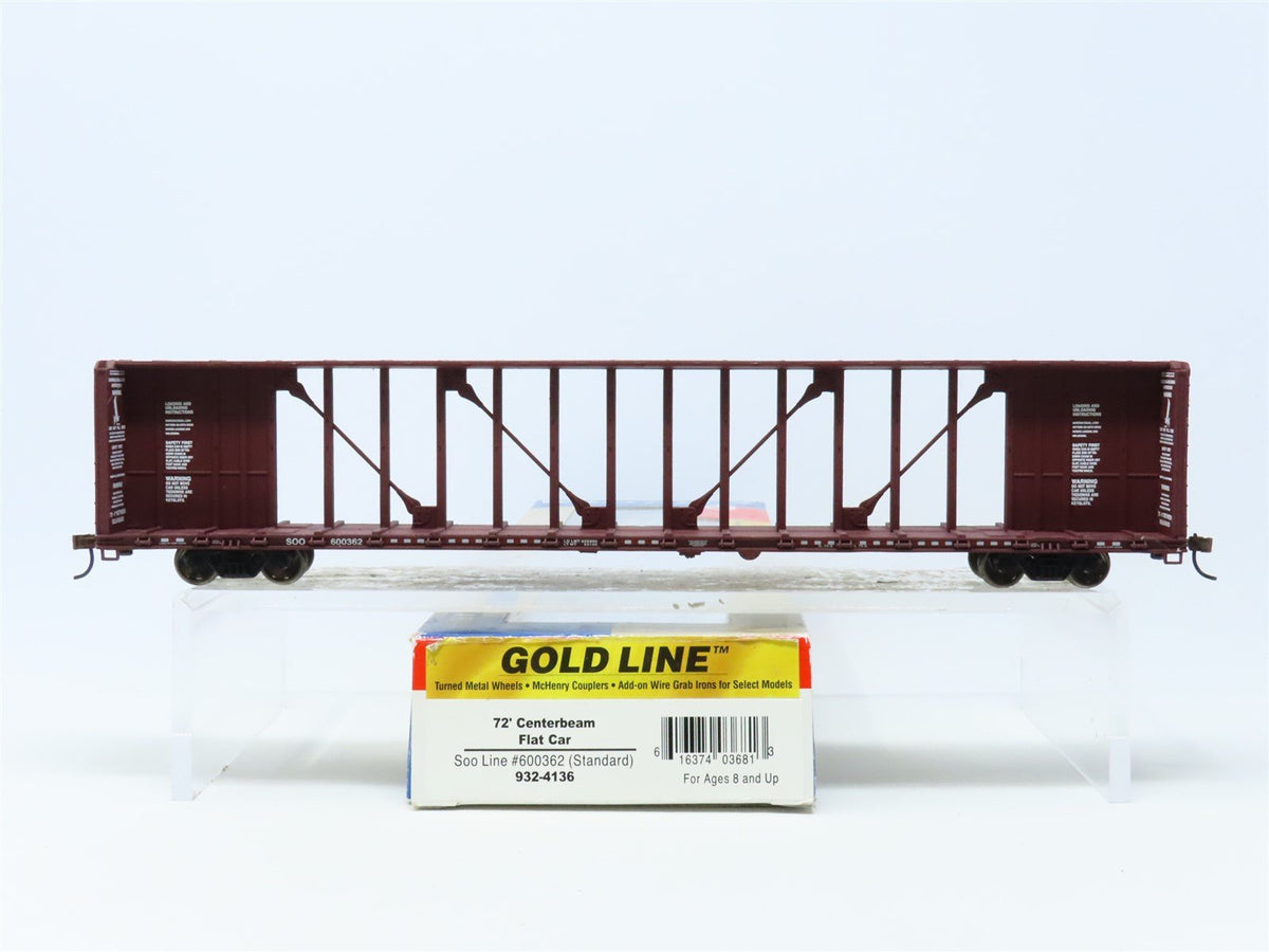 HO Scale Walthers Gold Line 932-4136 SOO Line 72&#39; Centerbeam Flat Car #600362