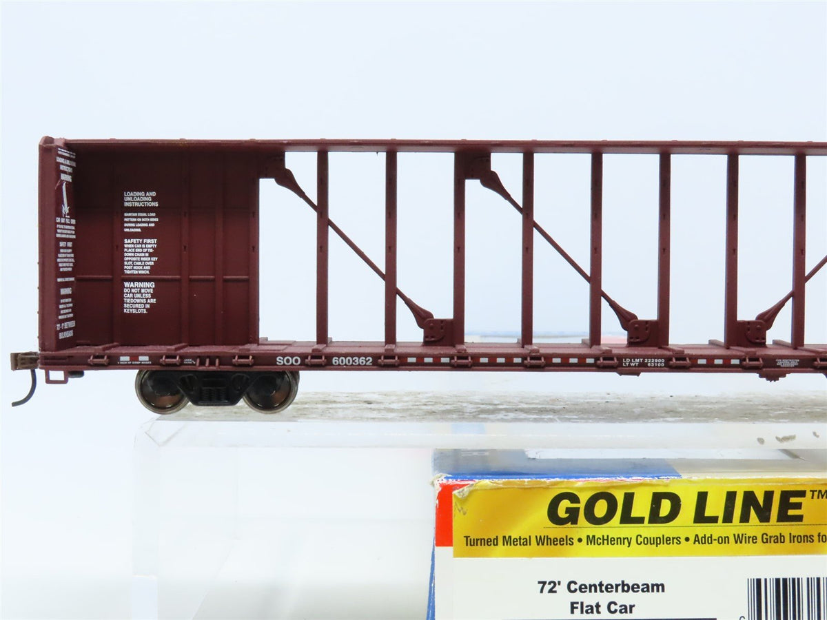 HO Scale Walthers Gold Line 932-4136 SOO Line 72&#39; Centerbeam Flat Car #600362