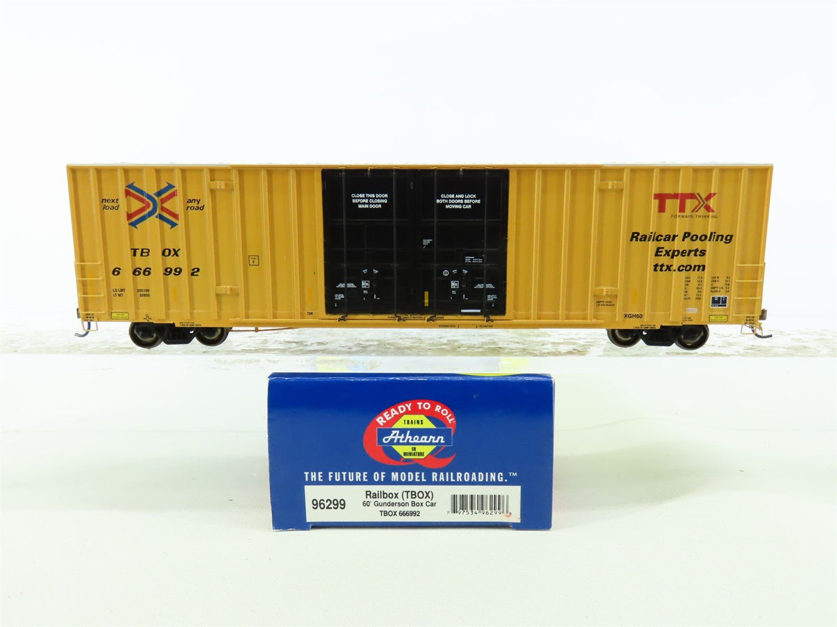 HO Scale Athearn 96299 TBOX Railbox 60&#39; Gunderson Hi-Cube Box Car #666992