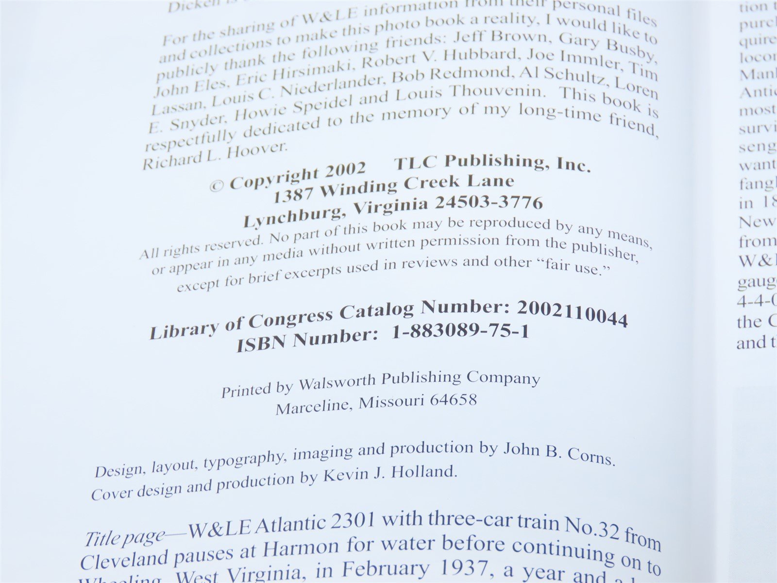 The Wheeling & Lake Erie Railway Vol.2 by John B Corns © 2002 HC Book