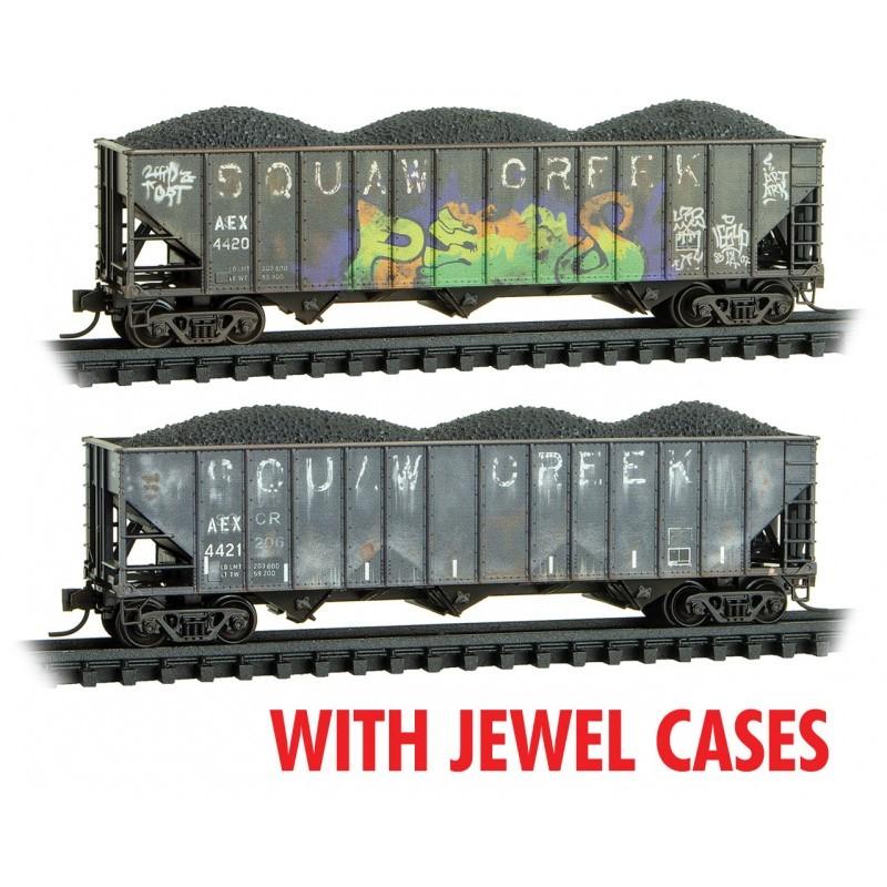 N Micro-Trains MTL 98305034 AEX Squaw Creek 3-Bay Hopper Set 2-Pack - Weathered