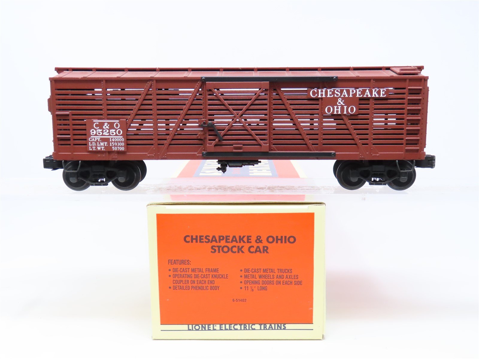 O Gauge 3-Rail Lionel 6-51402 C&O Chesapeake & Ohio Stock Car #95250