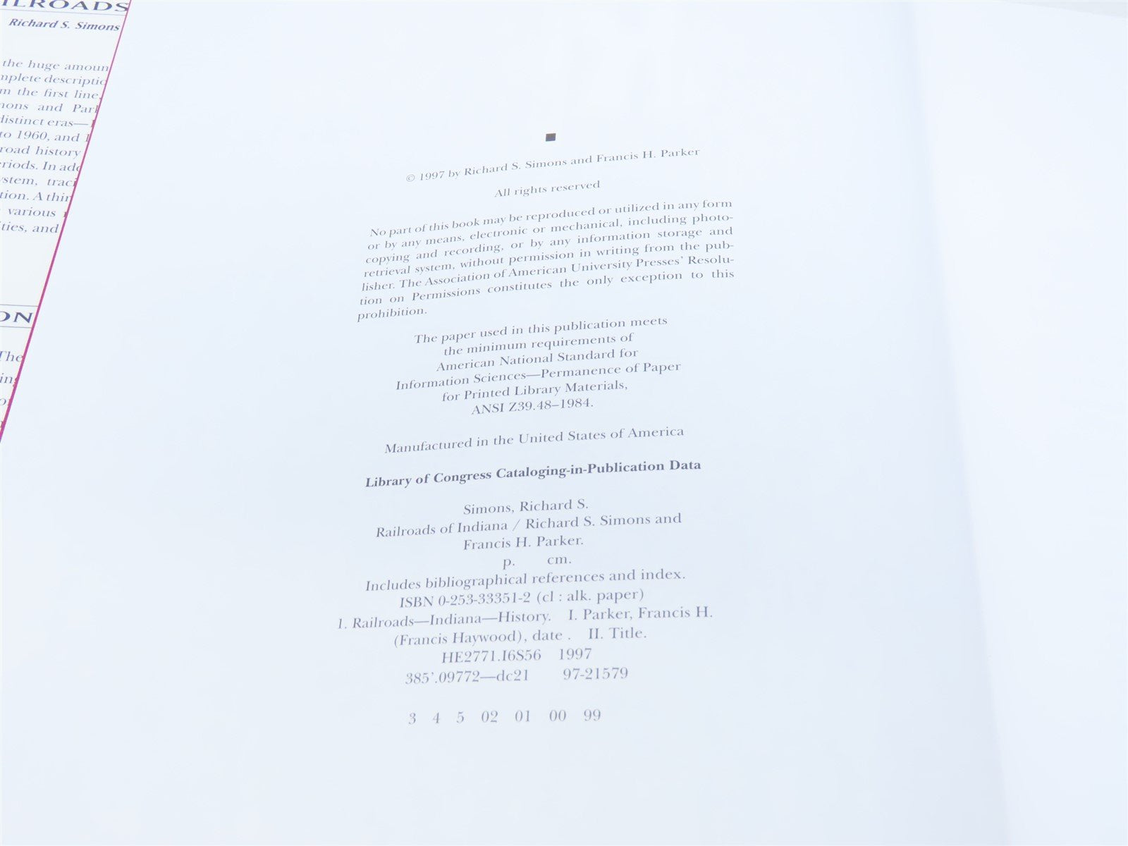 Railroads Of India by Richard S Simmons & Francis H Parker ©1997 HC Book