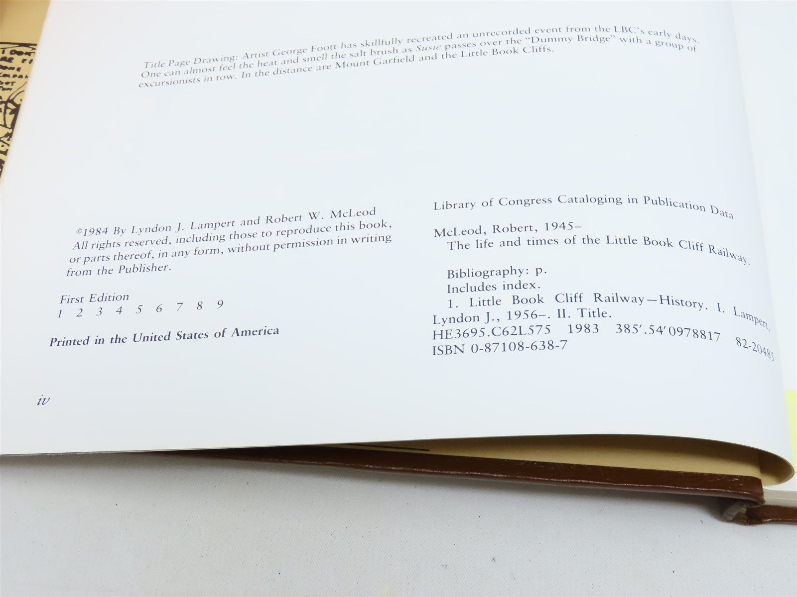 Little Book Cliff Railway by Lyndon J Lampert & Robert W McLeod ©1984 HC Book