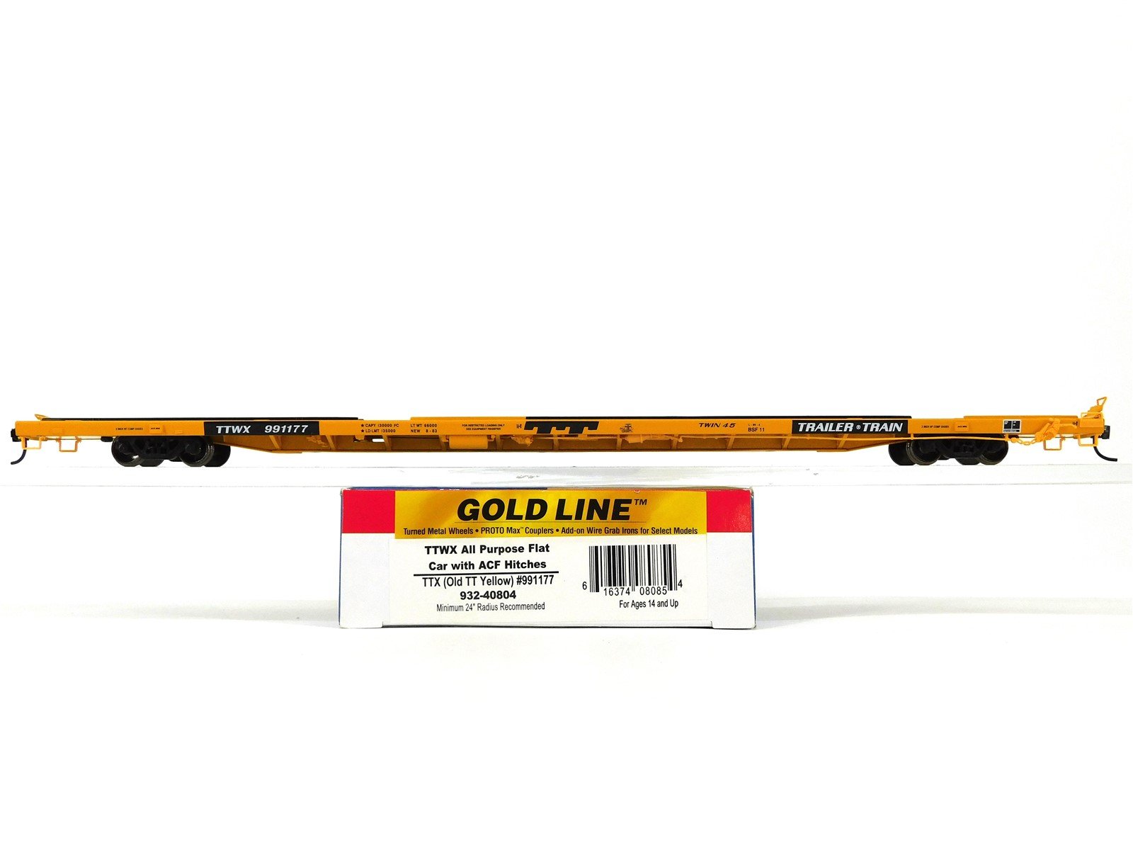 HO Scale Walthers Gold Line 932-40804 TTX Flat Car #991177 w/ ACF Hitches
