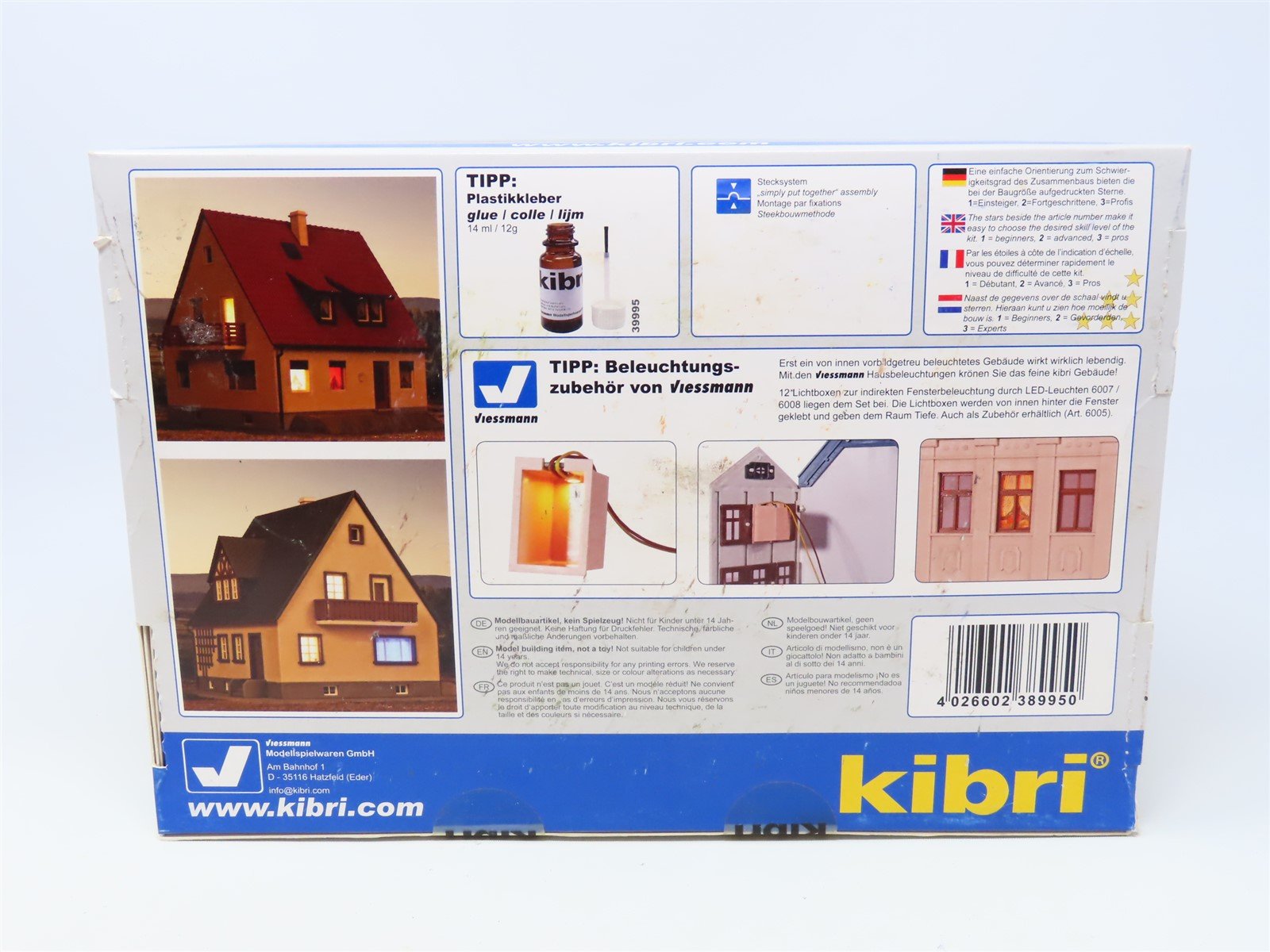 HO 1/87 Scale Kibri Building Kit 38995 Detached Houses (3) w/ Lights - Sealed