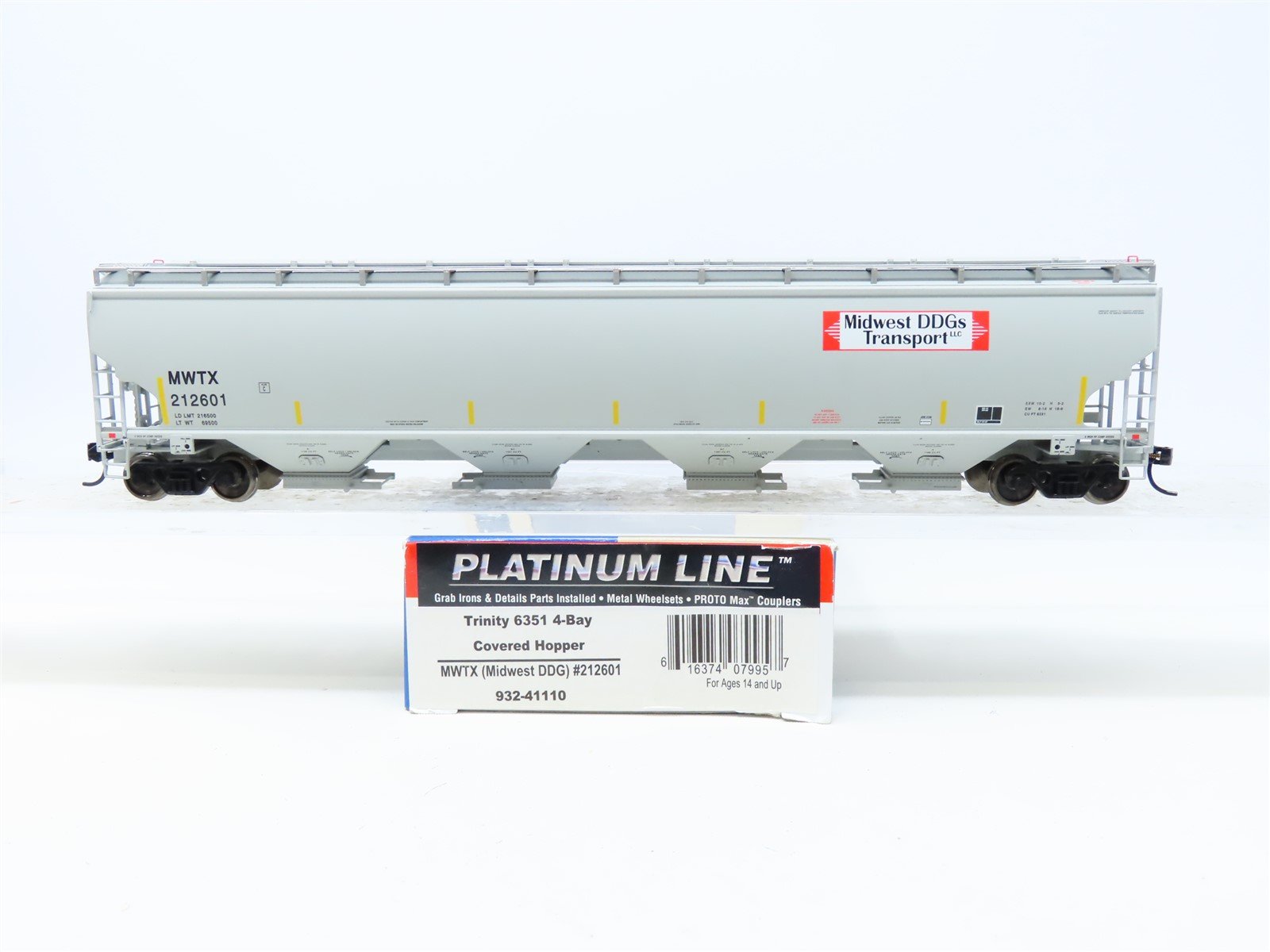 HO Scale Walthers Platinum Line 932-41110 MWTX Midwest DDG 4-Bay Hopper #212601