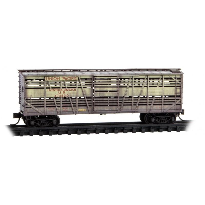 N Scale Micro-Trains MTL 98305045 UP Union Pacific 40&#39; Stock Car Set - Weathered