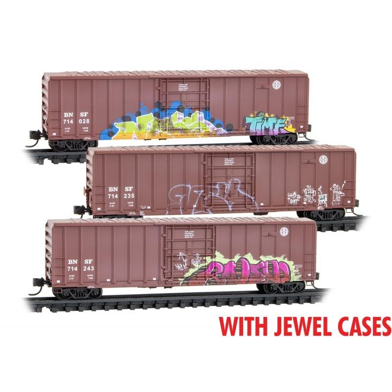 N Scale Micro-Trains MTL 98305048 BNSF Railway 50' Box Car Set 3-Pk - Weathered