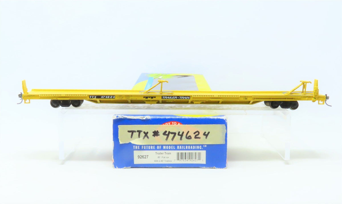 HO Scale Athearn #92627 TTX Trailer Train 85&#39; Flat Car w/ 2-40&#39; Trailers #474624