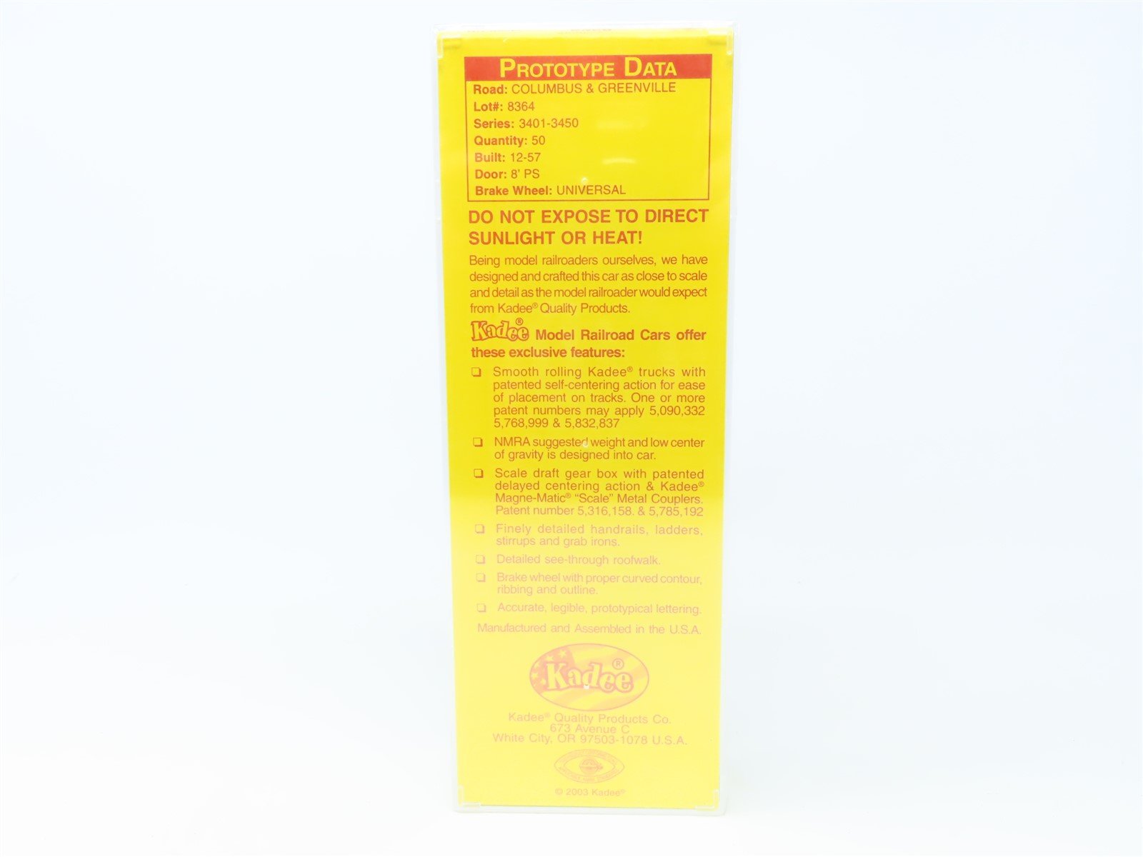 HO Scale Kadee 5258 C&G Columbus & Greenville 40' Steel Box Car #3433 Sealed