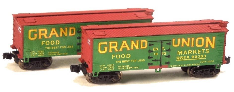 Z Scale FULL THROTTLE FTB9210-1 QREX Grand Union Food Markets 34&#39; Reefer Set #1