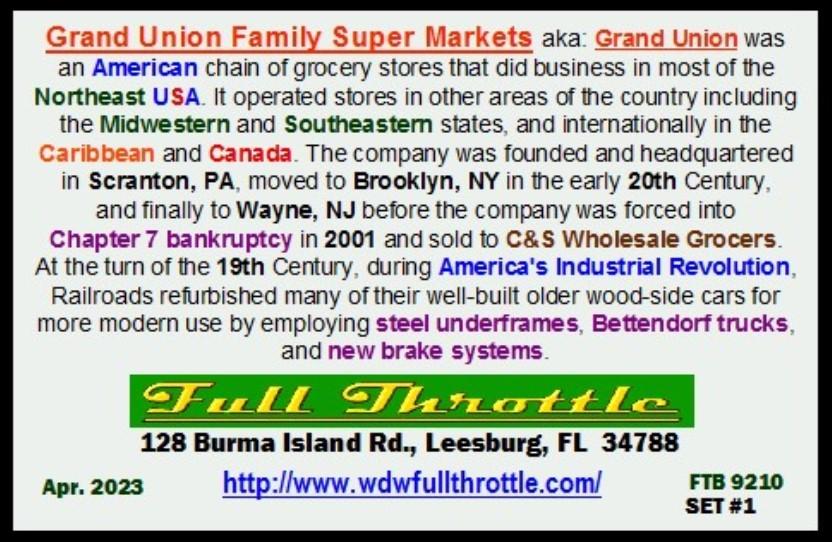 Z Scale FULL THROTTLE FTB9210-1 QREX Grand Union Food Markets 34&#39; Reefer Set #1