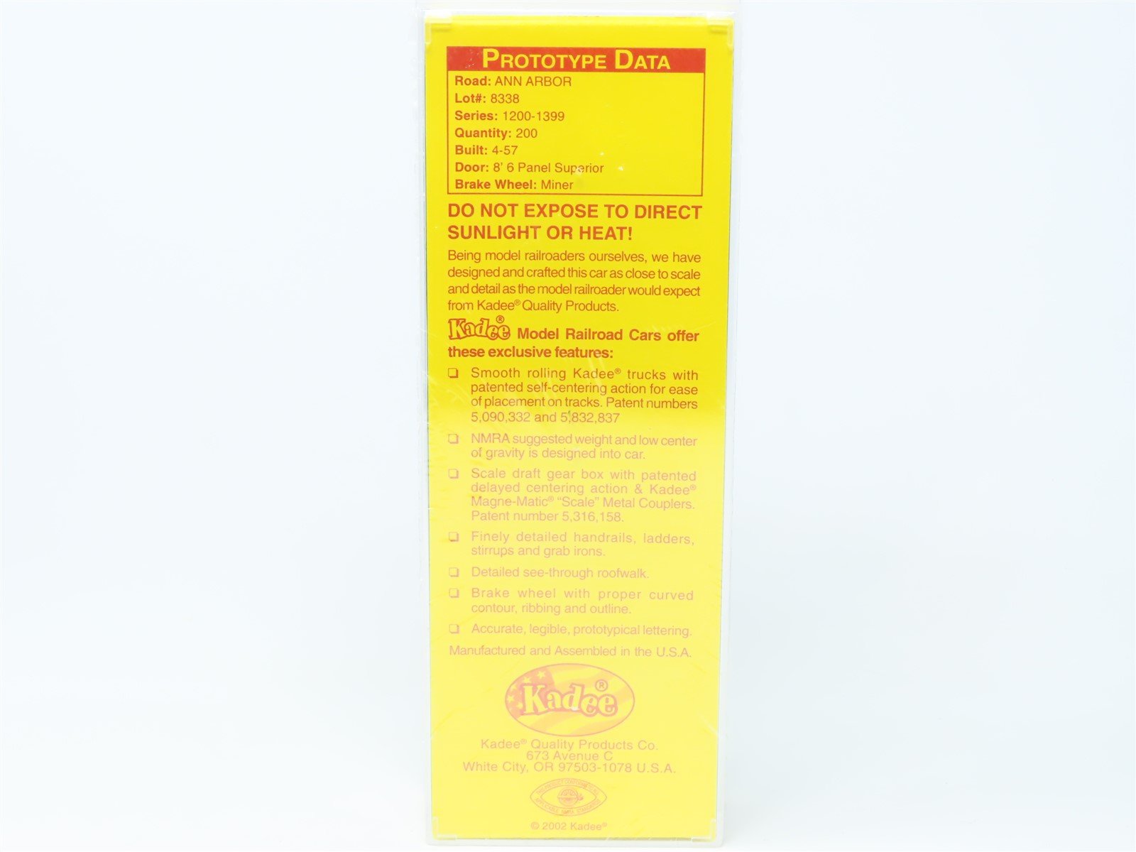 HO Scale Kadee #5244 AA Ann Arbor 40' Single Door Box Car #1238 - Sealed