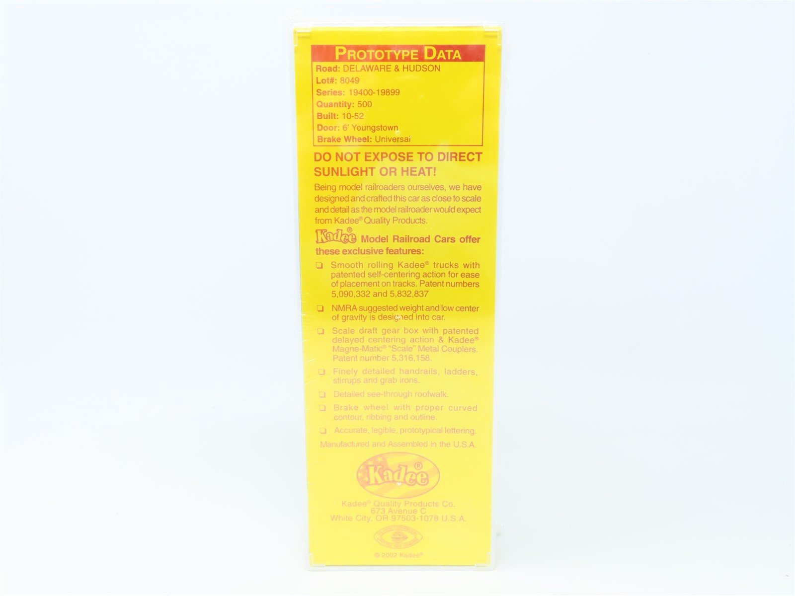 HO Kadee #4056 D&H Delaware & Hudson 40' Single Door Box Car #19511 - Sealed