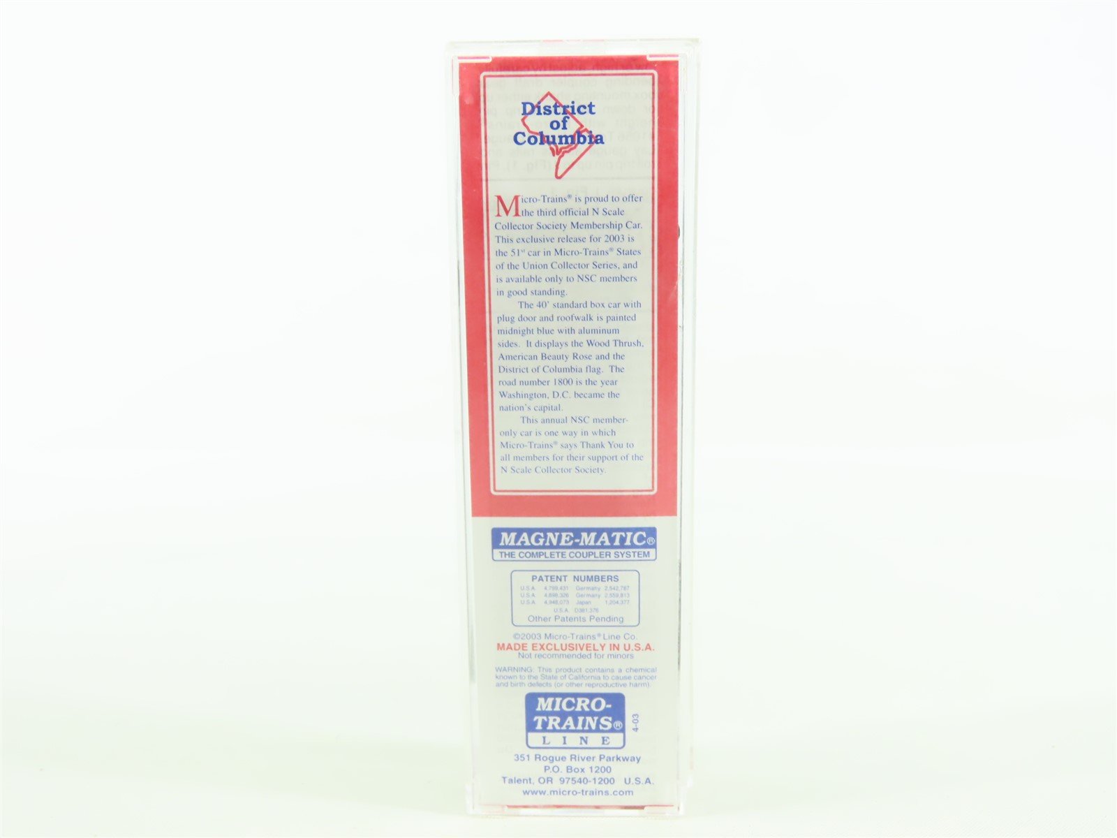 N Micro-Trains MTL NSC Special Run DC District of Columbia 40' Box Car #1800