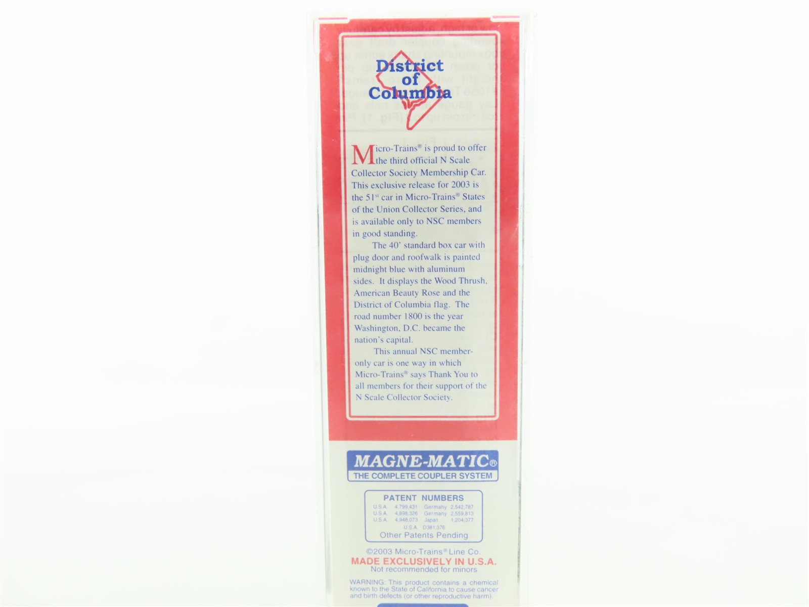 N Micro-Trains MTL NSC Special Run DC District of Columbia 40' Box Car #1800