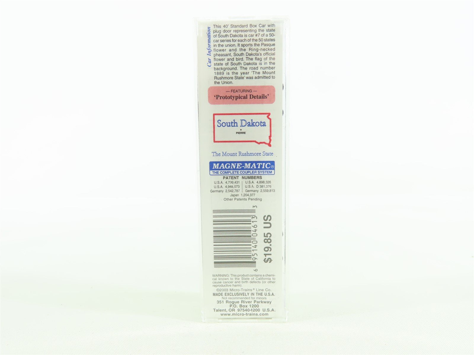 N Scale Micro-Trains MTL #21371 SD South Dakota State Car 40' Box Car #1889