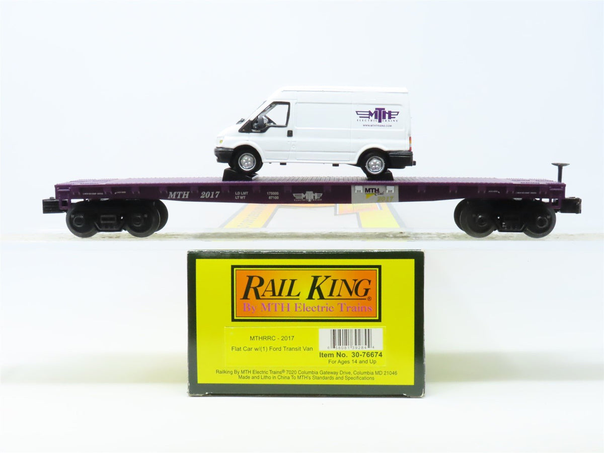 O Gauge 3-Rail MTH Rail King 30-76674 Transit Flat Car #2017 w/Ford Transit Van