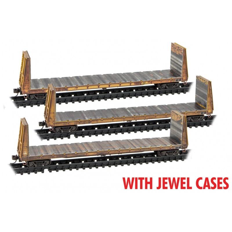 N Micro-Trains MTL 98305049 UP Union Pacific 61' Bulkhead Flat Car Set Weathered