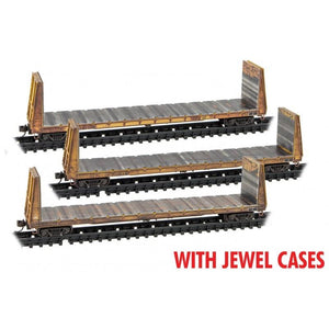N Micro-Trains MTL 98305049 UP Union Pacific 61' Bulkhead Flat Car Set Weathered