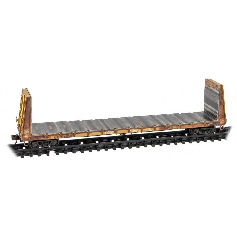 N Micro-Trains MTL 98305049 UP Union Pacific 61&#39; Bulkhead Flat Car Set Weathered