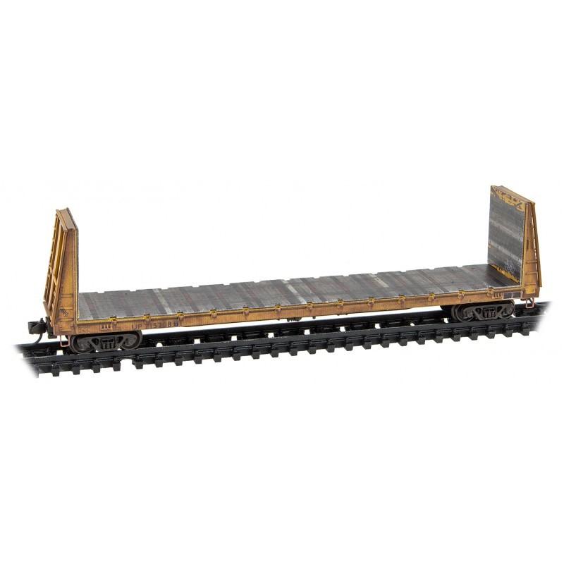 N Micro-Trains MTL 98305049 UP Union Pacific 61&#39; Bulkhead Flat Car Set Weathered