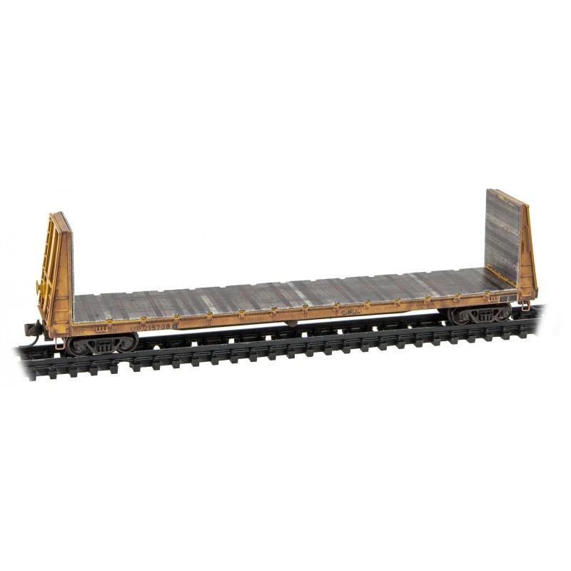 N Micro-Trains MTL 98305049 UP Union Pacific 61&#39; Bulkhead Flat Car Set Weathered
