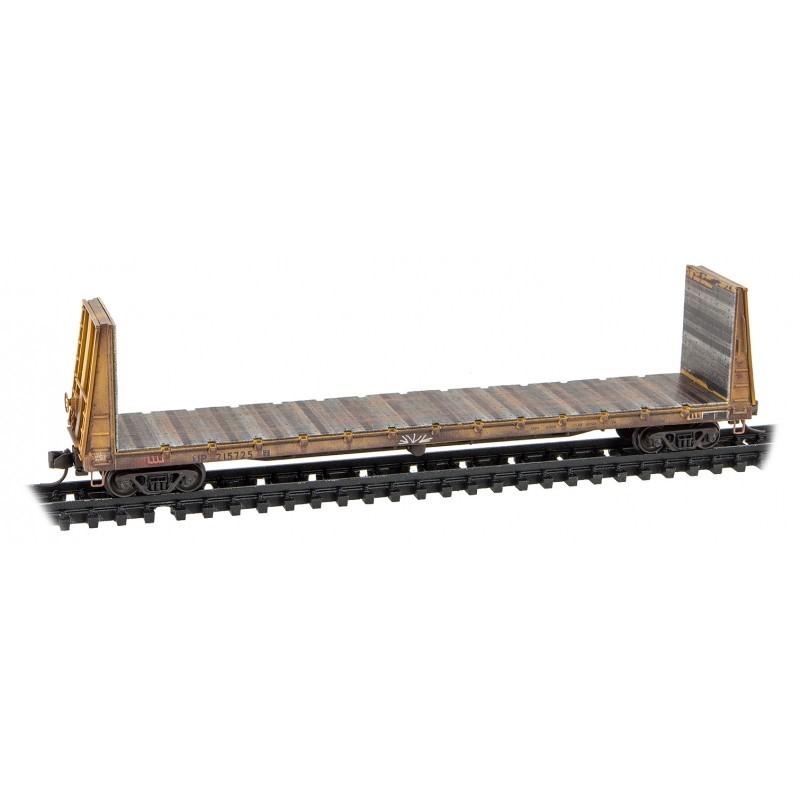 N Micro-Trains MTL 98305049 UP Union Pacific 61&#39; Bulkhead Flat Car Set Weathered