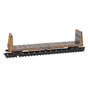 N Micro-Trains MTL 98305049 UP Union Pacific 61' Bulkhead Flat Car Set Weathered