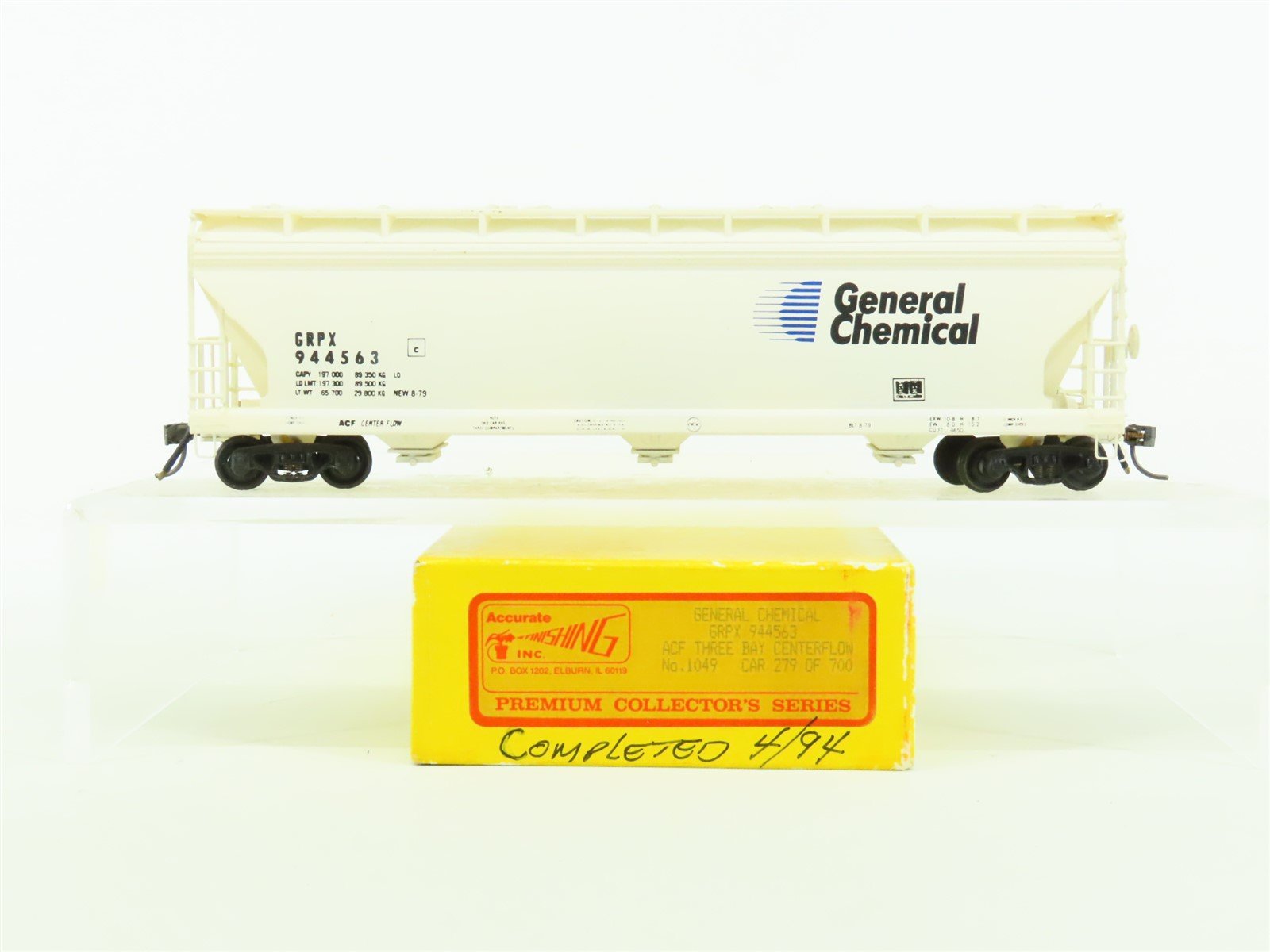 HO Scale GRPX General Chemical 3-Bay Centerflow Covered Hopper #944563