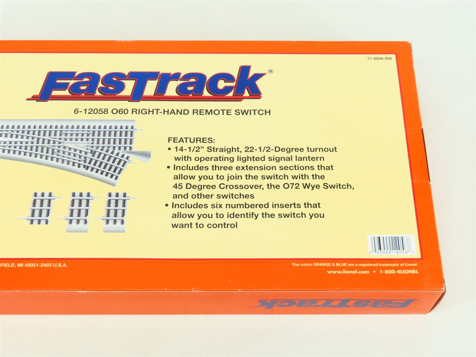 O Gauge 3-Rail Lionel FasTrack #6-12058 O60 Right-Hand Remote Switch Track