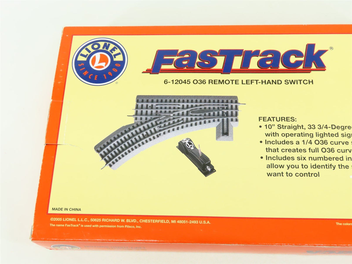 O Gauge 3-Rail Lionel FasTrack #6-12045 O36 Left-Hand Remote Switch Track