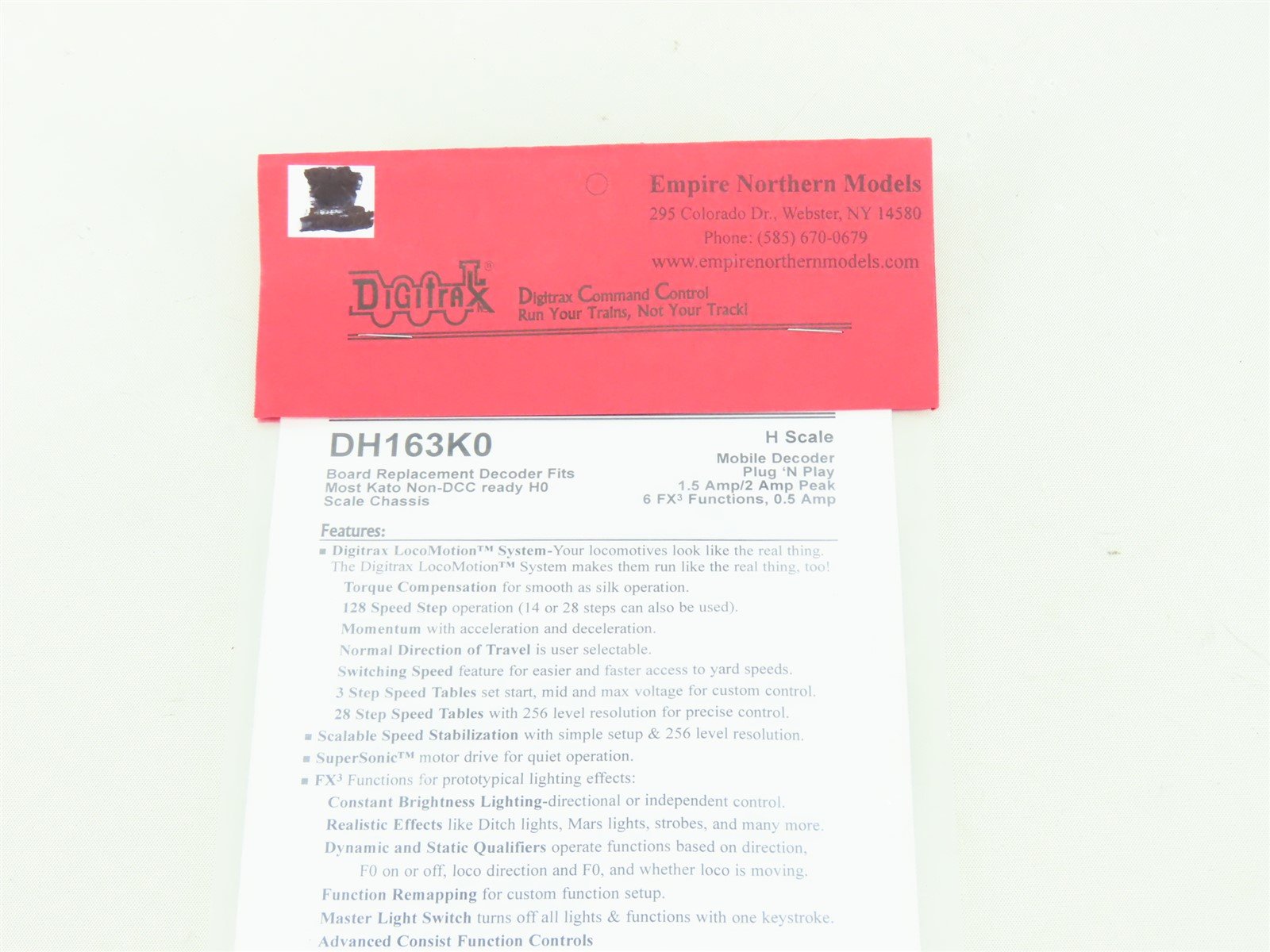 Digitrax DH163K0 DCC 1.5A Board Replacement Mobile Decoder for HO KATO Diesel