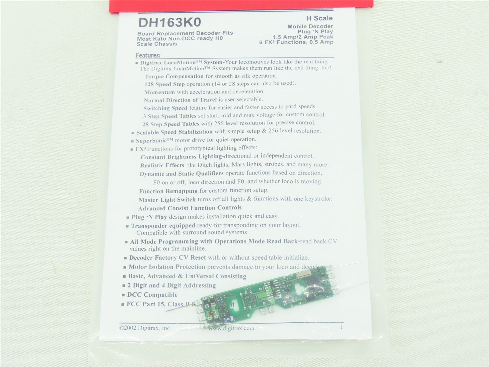 Digitrax DH163K0 DCC 1.5A Board Replacement Mobile Decoder for HO KATO Diesel