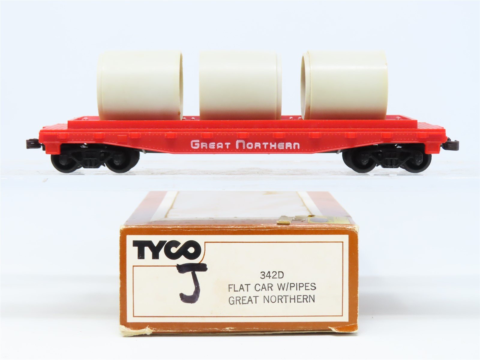 HO Scale TYCO #342D GN Great Northern Flat Car w. Pipe Load