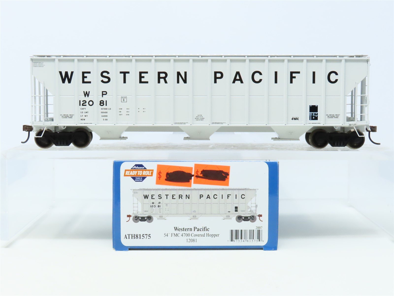 HO Scale Athearn ATH81575 WP Western Pacific 3-Bay Covered Hopper #12081