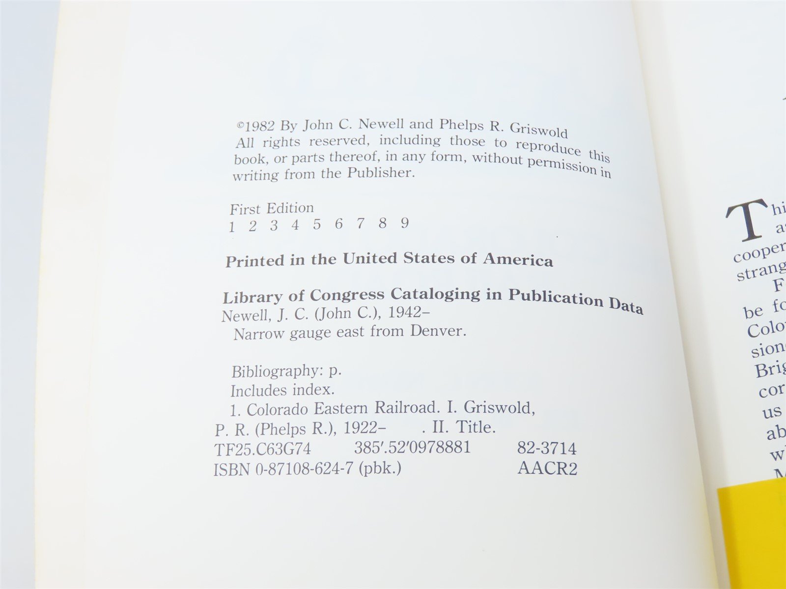 Narrow Gauge East from Denver by J Newell & P R Griswold ©1982 SC Book