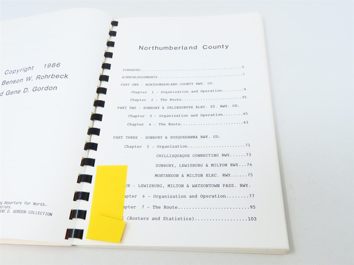 Northumberland County Trollys by Benson W Rohrbeck &amp; Gene D Gordon ©1986 SC Book