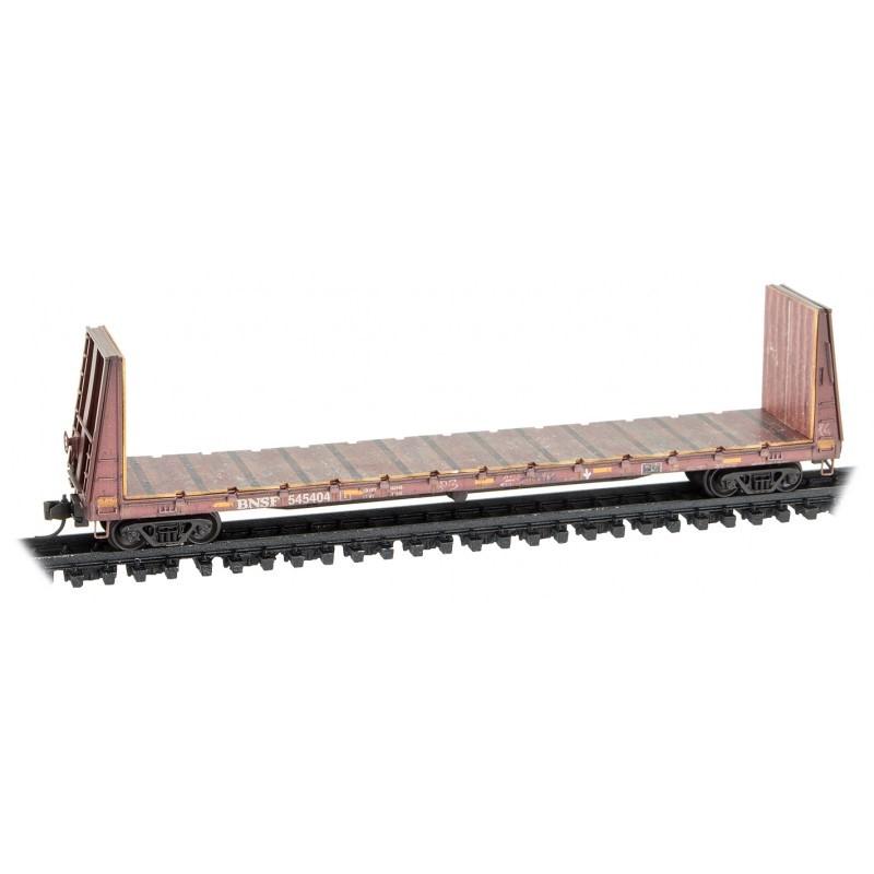 N Micro-Trains MTL 98305051 BNSF 61' Bulkhead Flat Car 3-Pk Weathered w/Graffiti