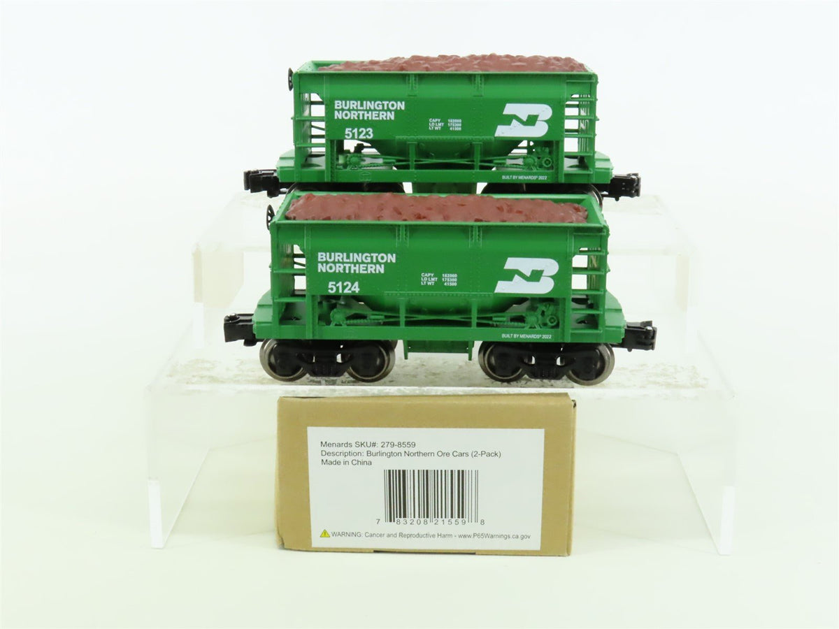 O Gauge 3-Rail Menards 279-8559 BN Burlington Northern Ore Cars 2-Pack