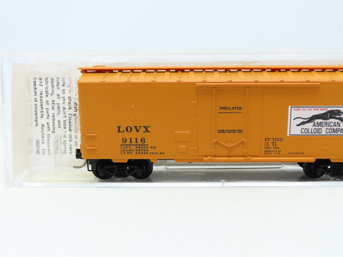 N Scale Micro-Trains MTL 21190 LOVX American Colloid Co. 40&#39; Box Car #9116