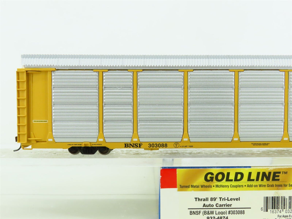 HO Walthers Gold Line 932-4874 BNSF (B&amp;W Logo) 89&#39; Tri-Level Auto Carrier 303088