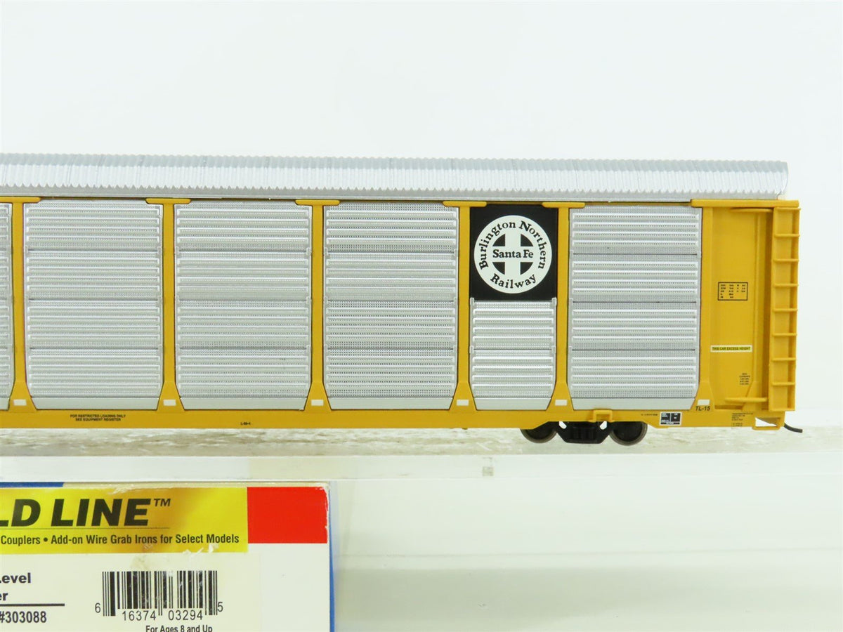 HO Walthers Gold Line 932-4874 BNSF (B&amp;W Logo) 89&#39; Tri-Level Auto Carrier 303088