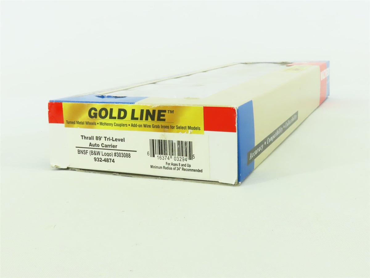 HO Walthers Gold Line 932-4874 BNSF (B&amp;W Logo) 89&#39; Tri-Level Auto Carrier 303088