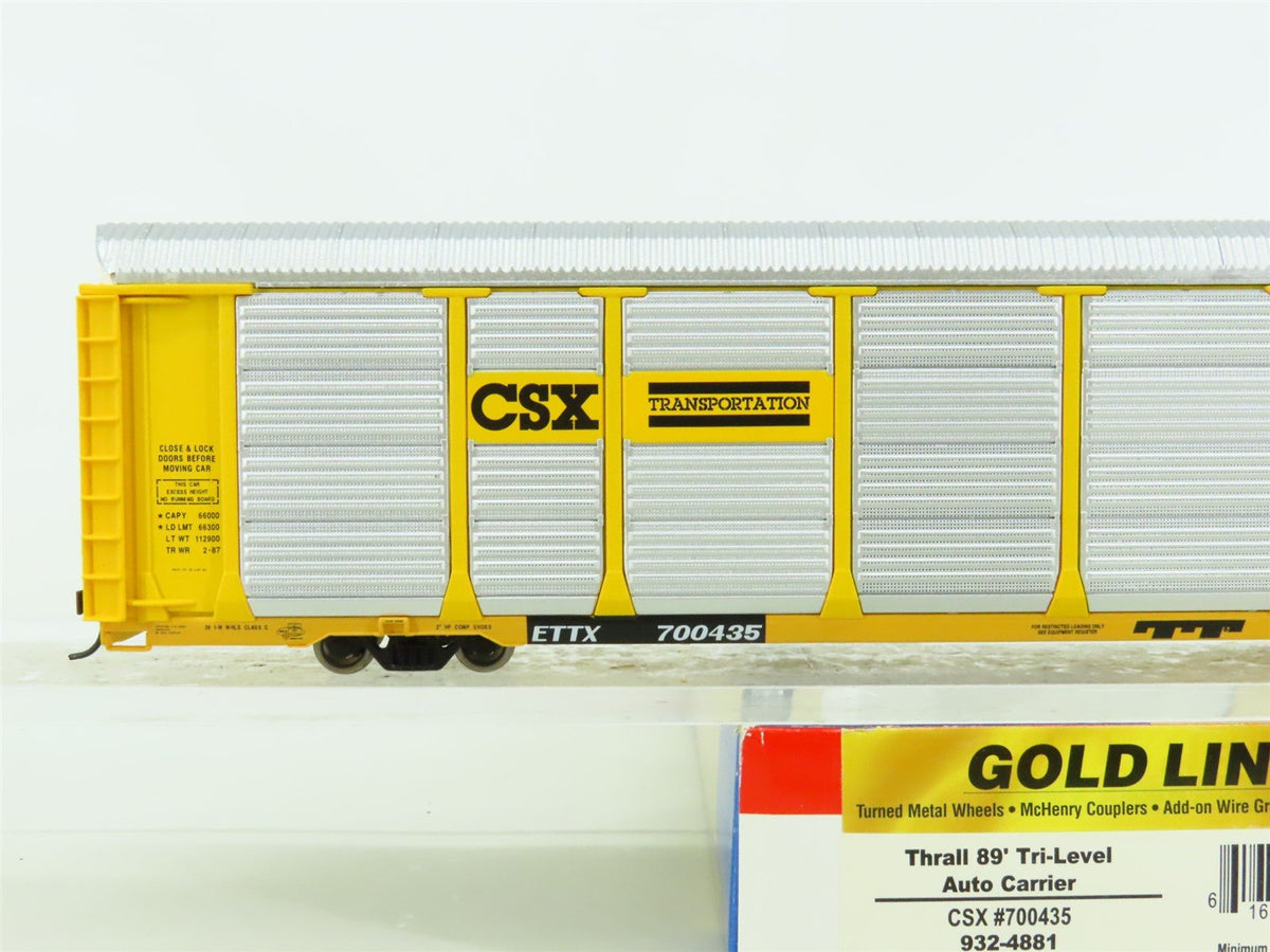 HO Walthers Gold Line 932-4881 ETTX CSX Thrall 89&#39; Tri-Level Auto Carrier 700435