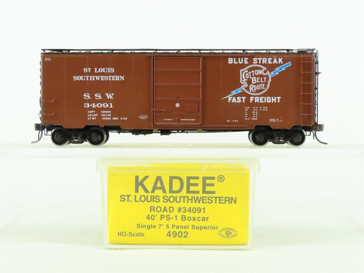 HO Kadee #4902 SSW Cotton Belt Blue Streak 40&#39; Boxcar #34091 - Custom Weathered