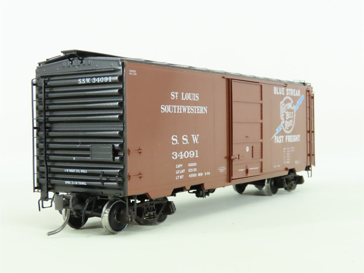 HO Kadee #4902 SSW Cotton Belt Blue Streak 40&#39; Boxcar #34091 - Custom Weathered