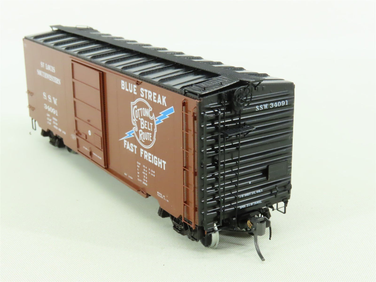 HO Kadee #4902 SSW Cotton Belt Blue Streak 40&#39; Boxcar #34091 - Custom Weathered